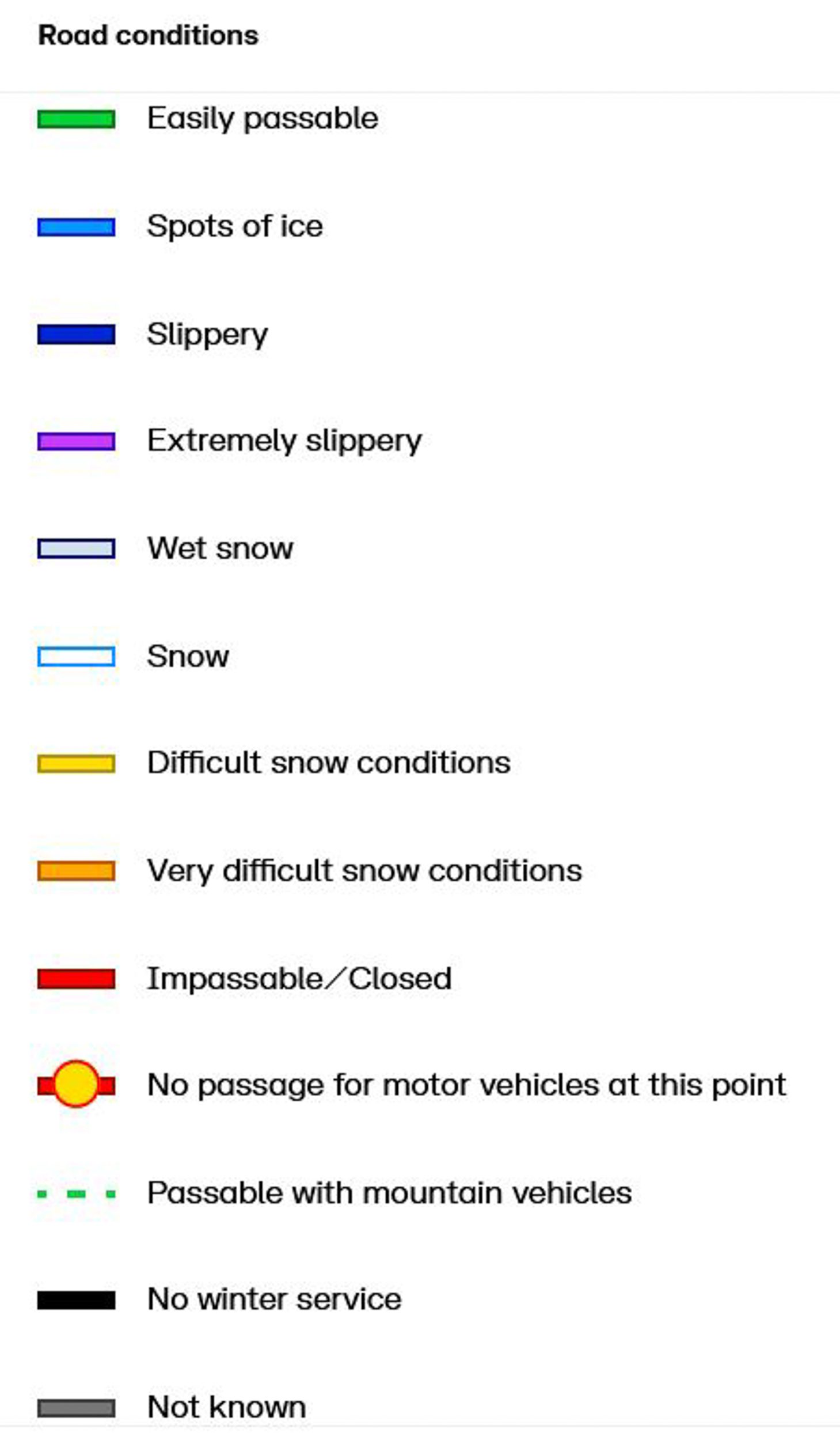 Carte des conditions de route et de météo de l'Islande