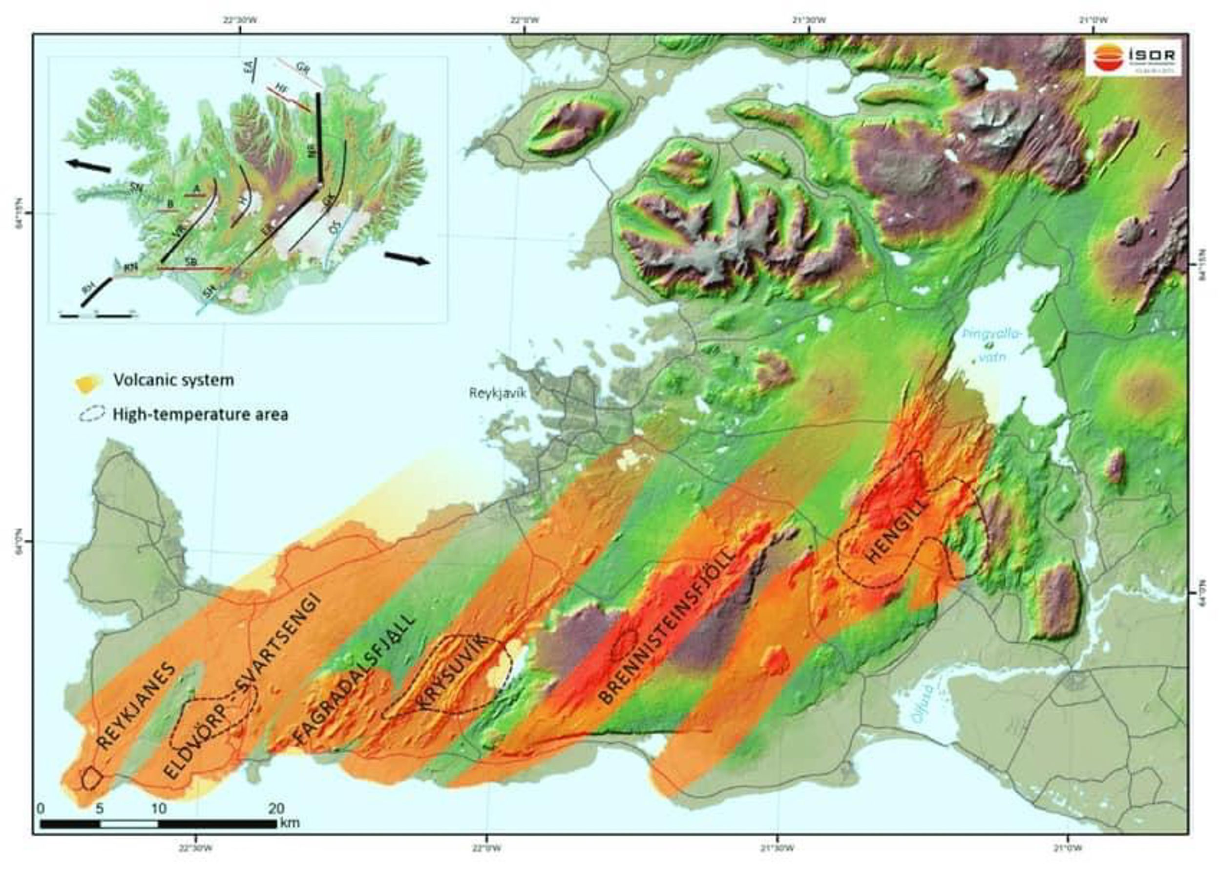 Les systèmes volcaniques de la péninsule de Reykjanes.