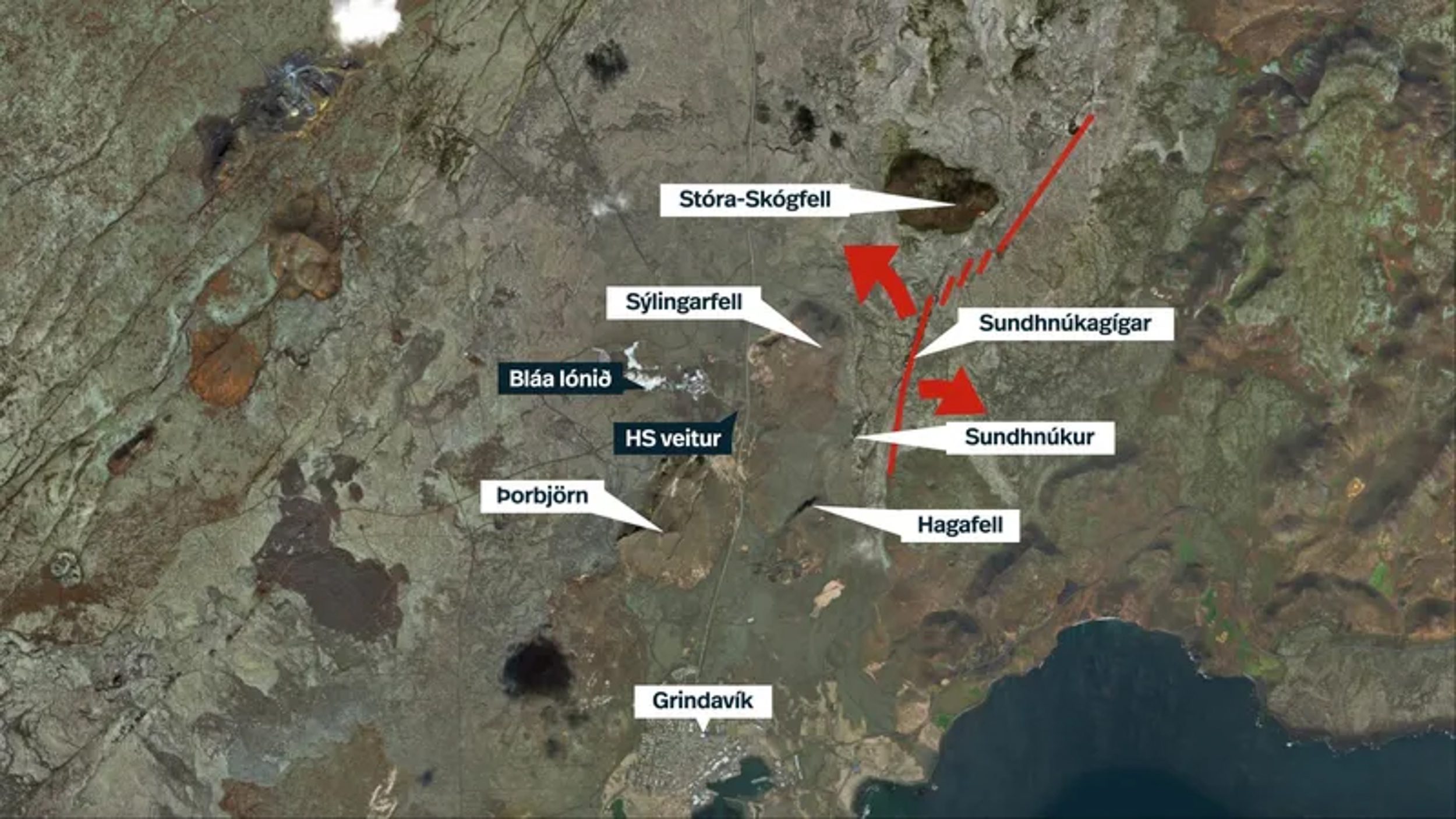 Localisation de la fissure éruptive de Sundhnúkagígaröðin du 18 décembre 2023.