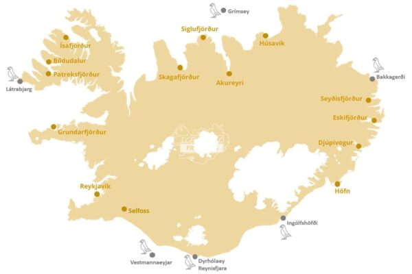 Carte où voir les Macareux moine - Macareux en Islande