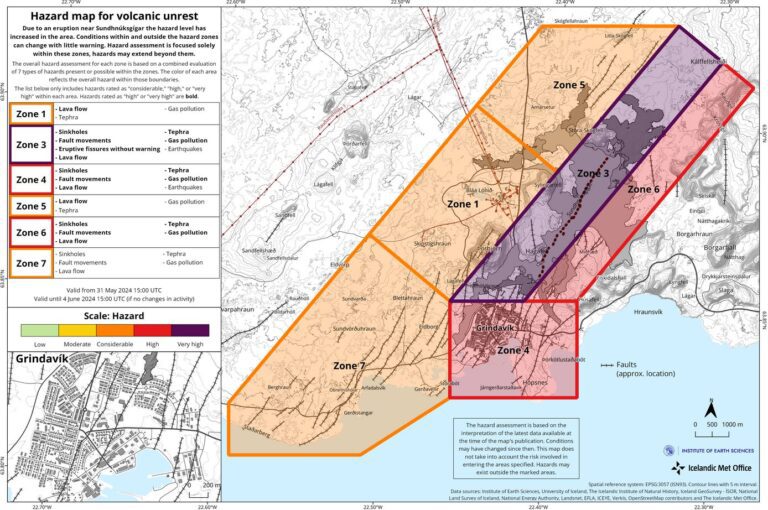 Carte d’évaluation des risques mise à jour au 31 mai à 15:00 (valide jusqu’au 4 juin). Source : Veðurstofa Íslands.