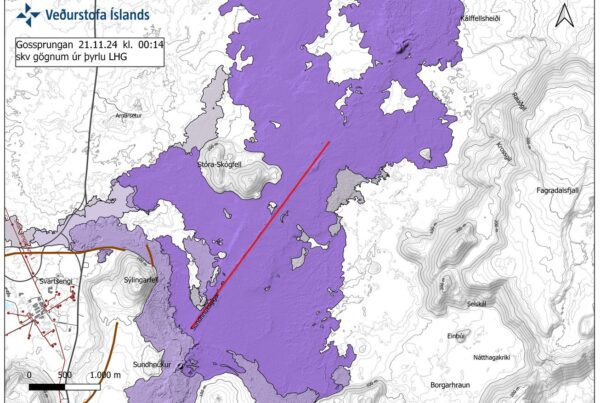 Carte de localisation de la fissure éruptive du 20 novembre 2024. Crédit photo : Veðurstofa Íslands. - Volcanisme