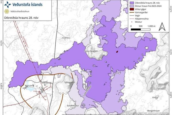 Carte présentant l'expansion du champ de lave au 29 novembre 2024. Crédit photo : Veðurstofa Íslands.