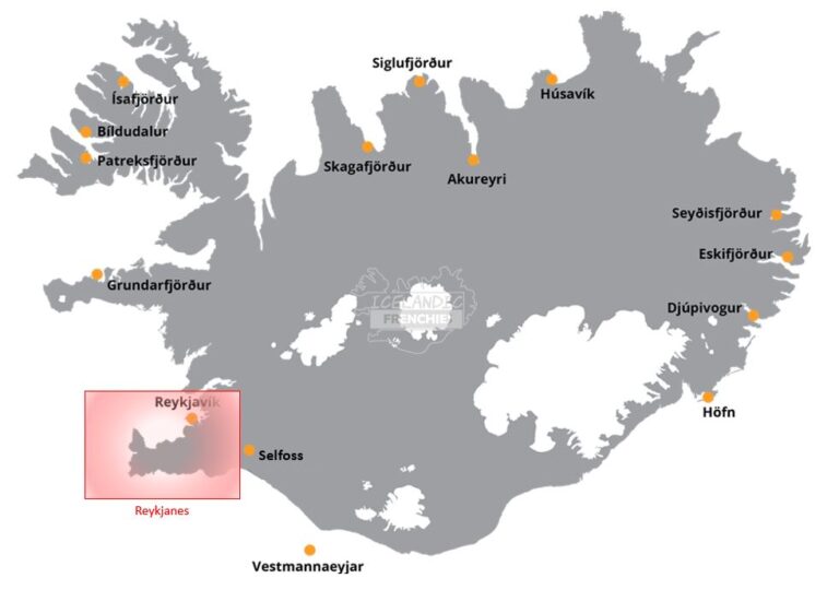 Localisation de la péninsule de Reykjanes. Crédit photo : Icelandic Frenchies.